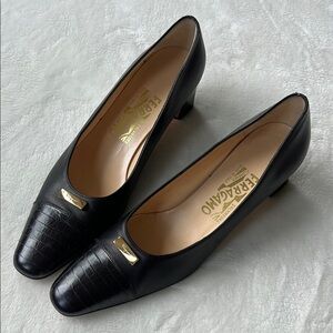 Salvatore Ferragamo Black Leather Heels Classic Design